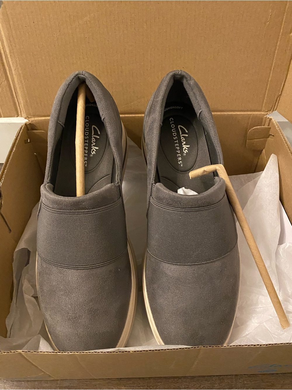 Clarks Women's Gray Slip-On Cloudsteppers Loafers
